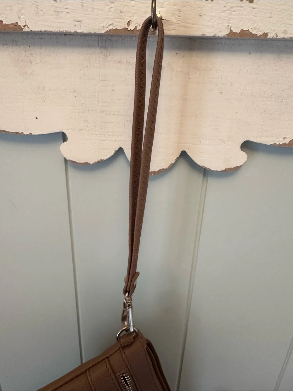 Brown Wristlet  Bag with Double Zippers